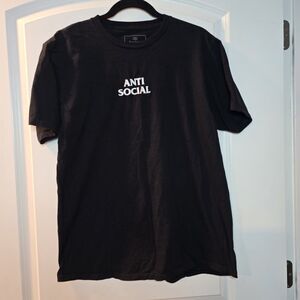 Anti Social T-Shirt - Black W White Embroidered Letters Red Eight Brand Sz Lg